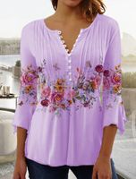 Floral V Neck Regular Fit Casual Top