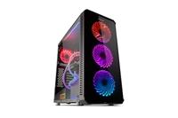 NOX HUMMER TGX RGB Box -NXHUMMERTGX- RGB RGB-regenboog ATX-Micro ATX-ITX Box, 4 140 mm RGB LED-ventilatoren inbegrepen, gehard glas voorzijde, ruimte tot 9 ventilatoren, USB 3.0, zwart