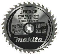 Makita Accessoires Cirkelzaagblad Hout Specialized 136x10x1,5 36T 18g - B-32948