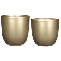 Plantenpot/bloempotten set - 4x stuks - keramiek - goud - D14.5 en D19 cm - thumbnail