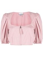 GANNI blouse crop à manches bouffantes - Rose