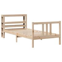 vidaXL Bedframe met hoofdbord massief grenenhout 90x190 cm, bed, ledikant, massief houten bedframe, bedbodem, bed frame, slaapmeubel, eenpersoonsbed