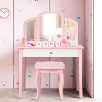 Kinderen Kaptafel en Stoel Set Meisjes Kaptafel Set Stijlvolle Prinses Make-up Tafel en Kruk Roze