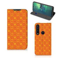 Motorola G8 Plus Hoesje met Magneet Batik Oranje - thumbnail