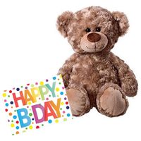 Pluche knuffel knuffelbeer 43 cm met A5-size Happy Birthday wenskaart - thumbnail