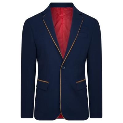 Heren colbert | slim fit | navy | donkerblauw | bruine details, maat M