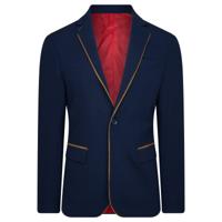 Heren colbert | slim fit | navy | donkerblauw | bruine details, maat M