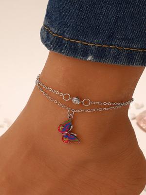 Boho Kleur Vlinder Diamant Gelaagd Enkelbandje Boho Kleur Vlinder Diamant Gelaagd Enkelbandje