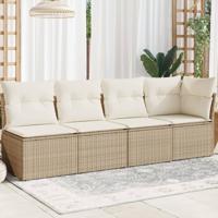 Tuinbank 4-zits met kussens poly rattan beige - thumbnail