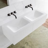 Badkamermeubel Lagom Hangend 120x30x45cm Wit Glans Solid Surface Wastafel Cloud Geen Kraangaten Dubbel met 2 Lades