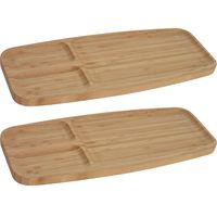 2x Serveerplanken/borden 3-vaks van bamboe hout 39 cm - thumbnail