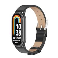 By Qubix - PU leren bandje - Zwart met zwarte aansluiting - Compatible met Xiaomi Smart Band 8 & 9 - Compatible Xiaomi bandje