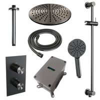 Regendoucheset Inbouw Brauer Gunmetal Edition Thermostatisch 30 cm met 3-Weg Omstelling, Plafondarm, Glijstang en Handdouche 3-Standen Geborsteld