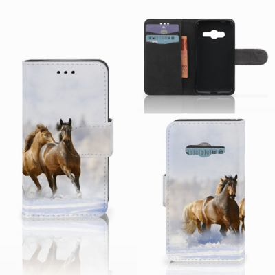 Samsung Galaxy Trend 2 Telefoonhoesje met Pasjes Paarden Samsung Galaxy Trend 2 Telefoonhoesje met Pasjes Paarden