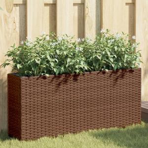 Plantenbak met 2 potten 90x20x40 cm poly rattan bruin