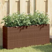 Plantenbak met 2 potten 90x20x40 cm poly rattan bruin - thumbnail