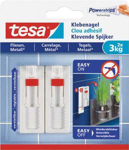 Tesa Klevende Spijker voor Tegels en Metaal, verstelbaar, draagvermogen 3 kg, blister van 2 stuks