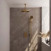 Regendoucheset Inbouw Brauer Gold Edition Thermostatisch 30cm met 3-Weg Omstelling, Plafondarm, Glijstang en Handdouche 3-Standen Geborsteld Goud