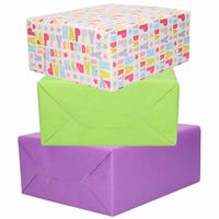 3x Rollen kraft inpakpapier paars/groen/happy birthday 200 x 70 cm