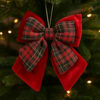 Decoratieve Schotse fluwelen strik elegante rode kerststrik voor decoraties, slingers, geschenkverpakkingen of boom, 23 cm - Varzi sinds 1956