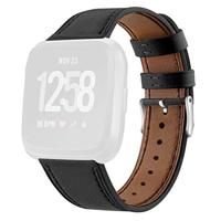 By Qubix - Compatible met Fitbit Versa 1/2 & Lite leren bandje - Zwart - Compatible fitbit bandje