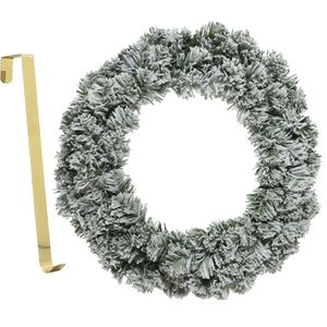 Kerstkrans groen met sneeuw 35 cm kunststof incl. deurhanger