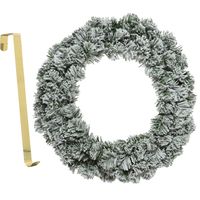 Kerstkrans groen met sneeuw 35 cm kunststof incl. deurhanger - thumbnail