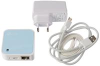 TP-Link TL-WR802N N300 WLAN nano-router (draagbaar, accesspoint, tv-adapter, repeater, router, client, 300 Mbit/s (2,4 GHz), Media, FTP server), blauw/wit