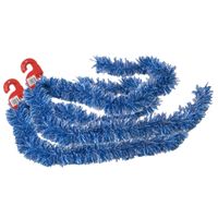 2x stuks kerstboom folie slingers/lametta guirlandes van 180 x 7 cm in de kleur blauw met sneeuw