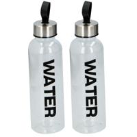 Waterfles / drinkfles / sportfles - 2x - transparant/zwart - kunststof - 550 ml - schroefdop - thumbnail