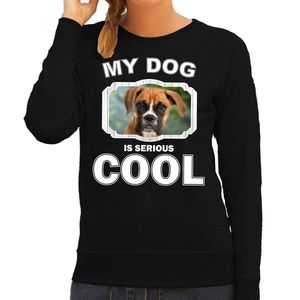 Boxer honden sweater / trui my dog is serious cool zwart voor dames