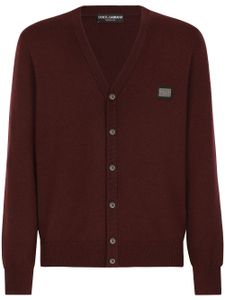 Dolce & Gabbana cardigan col v à plaque logo - Rouge