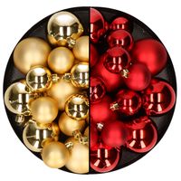 Kerstversiering kunststof kerstballen mix rood/goud 6-8-10 cm pakket van 44x stuks - thumbnail