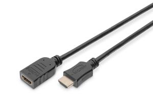 Digitus AK-330201-020-S HDMI-kabel HDMI Verlengkabel HDMI-A-stekker, HDMI-A-bus 2.00 m Zwart 4K UHD, Rond, Vergulde steekcontacten, Afgeschermd (drievoudig)