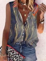 Casual Mouwloos V Nek Plus Maat Gedrukt Blouses