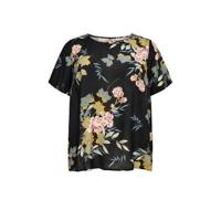 ONLY CARMAKOMA gebloemde geweven top CARLOLLIEMMA zwart/grijsblauw/okergeel