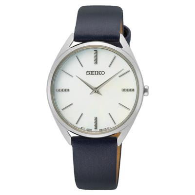 Seiko SWR079P1 Horloge staal-leder zilverkleurig-blauw 32 mm
