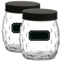 Voorraadpot/bewaarpot Mora - 4x - 1.2L - glas - zwart - incl. etiketten - thumbnail