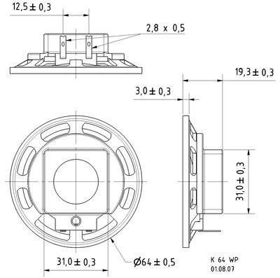 Visaton K 64 WP - 50 Ohm 2.5 inch 6.4 cm Mini-luidspreker 2 W 50 Ω Zwart Kunststof membraan