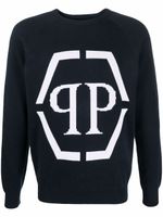 Philipp Plein pull à logo intarsia - Bleu - thumbnail