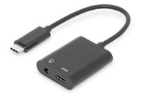 DIGITUS USB 3.2 Gen2 adapterkabel - 0,2 m - USB C (St) naar 3,5 mm jack (Bu), USB C (Bu) - 10 Gbit/s - Zwart