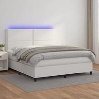 vidaXL Boxspring met matras en LED kunstleer wit 180x200 cm, bed, boxspringbed, tweepersoonsbed, slaapmeubel, boxspring bed, bed met matras, bedframe