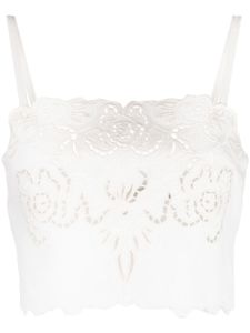 Elie Saab haut crop Drill à fleurs brodées - Blanc