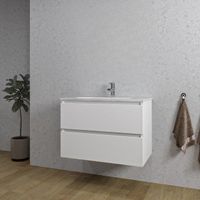 Adema Chaci Badkamermeubelset - 80x46x57cm - 1 ovale keramische wasbak wit - 1 kraangat - 2 lades - mat wit SW718709/SW718717 - thumbnail