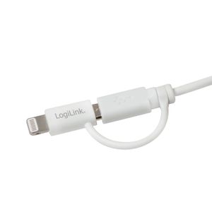 LogiLink USB-kabel USB 2.0 USB-A stekker, USB-micro-B stekker, Apple Lightning stekker 1.00 m Wit CU0118