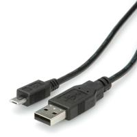 ROLINE USB 2.0 Kabel, USB A Male - Micro USB B Male, zwart, 3 m