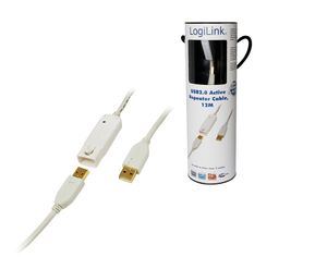 LogiLink USB-kabel USB 2.0 USB-A stekker, USB-A bus 12.00 m Wit Vergulde steekcontacten, UL gecertificeerd UA0092