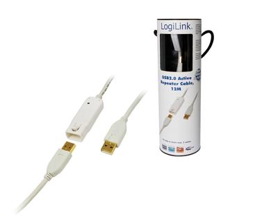 LogiLink USB-kabel USB 2.0 USB-A stekker, USB-A bus 12.00 m Wit Vergulde steekcontacten, UL gecertificeerd UA0092