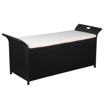 vidaXL Opbergbank met kussen 138 cm poly rattan zwart