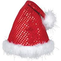 Amscan 393219-55 - muts kerstman, met pailletten, rood-wit, Santa Claus, Kerstmis, kerstavond, carnaval, themafeest